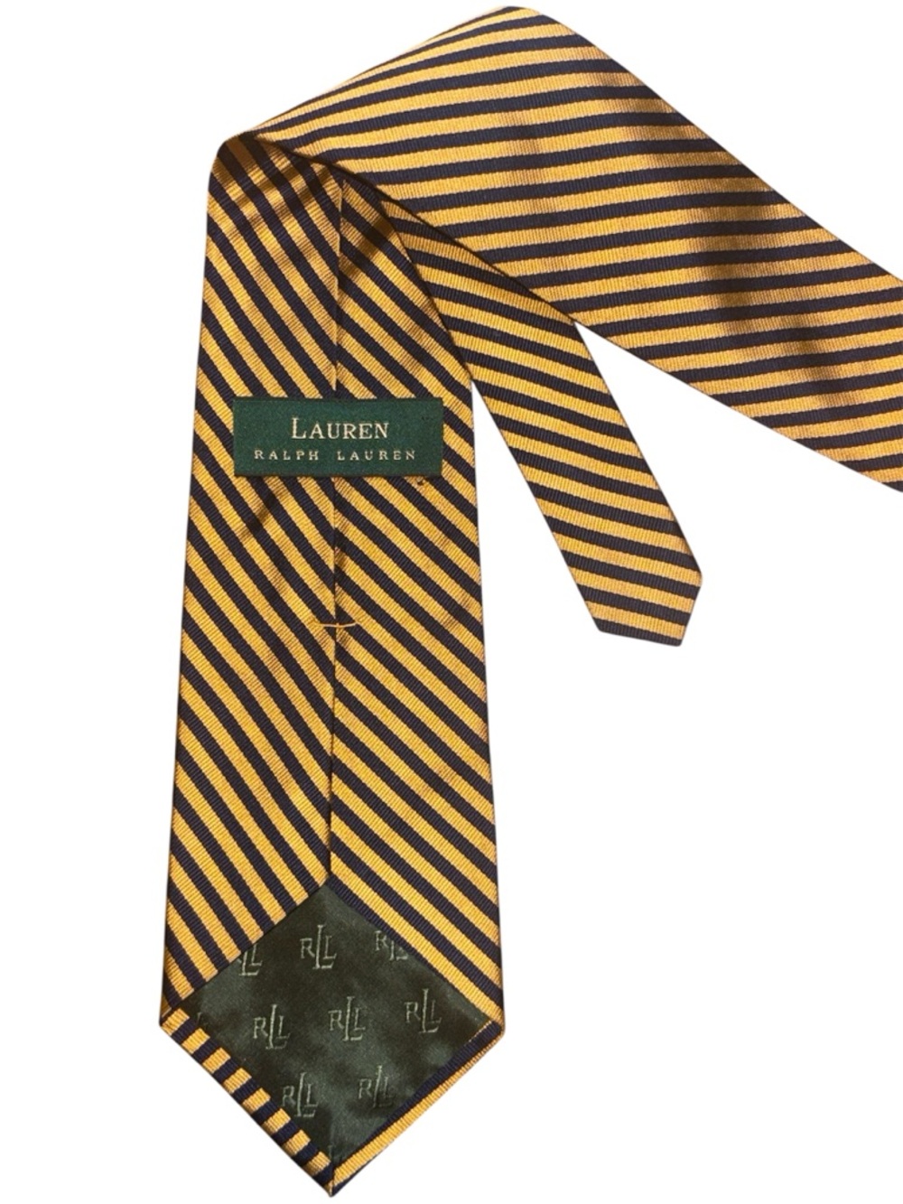 Lauren Ralph Lauren Yellow and Navy Diagonal Stripe Silk Tie